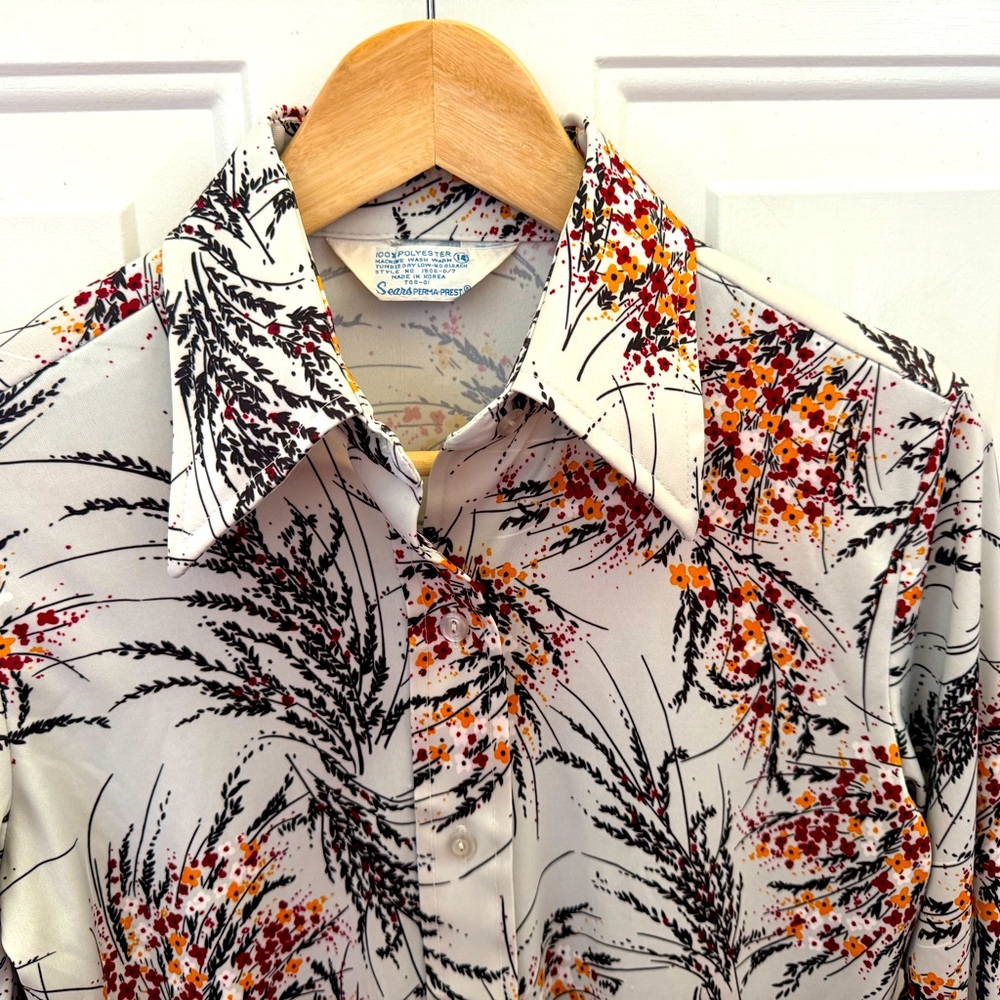 Vintage 70s Women's Blouse - Sears Tag - Womens 14 - Hippie 60s Vibe Design Soft